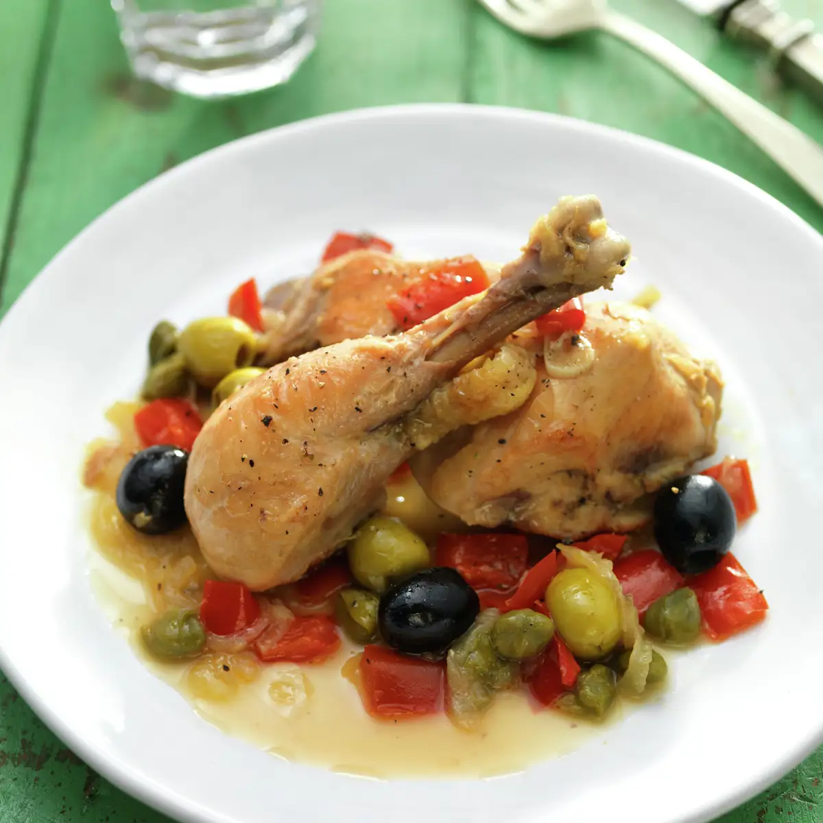 Pollo guisado con salsa de aceitunas