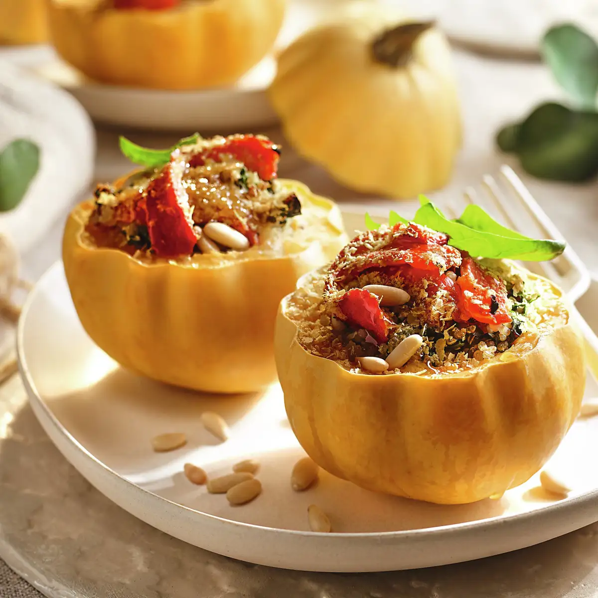 Calabacitas rellenas de quinoa con pimiento rojo