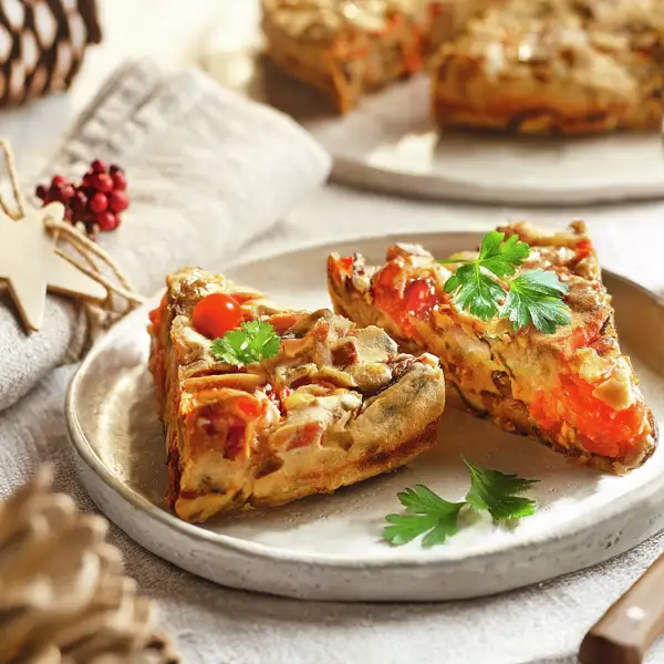 Tengo una amiga vegana y alucinó con esta receta que le preparé: frittata de seitán y shiitakes con chutney de sanfaina