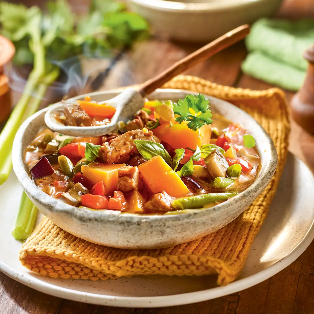 Guisado de tempeh con verduras y leche de coco