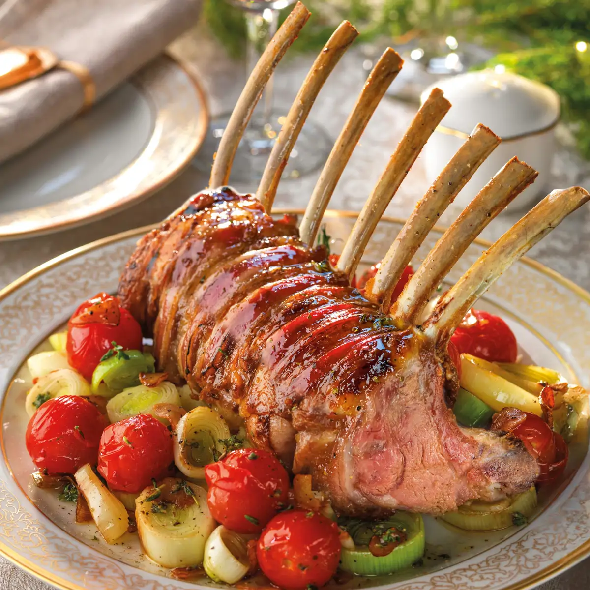 Costillar de cordero al horno con verduritas