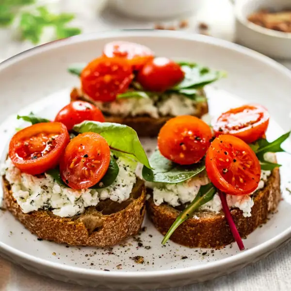 Mi hijo está "en modo gimnasio" y esta es la receta con la que nos ponemos de acuerdo para cenar: tostadas de queso cottage con cherrys y brotes verdes