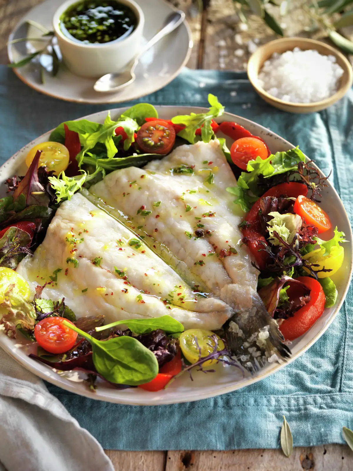 DORADA A LA SAL CON ENSALADA DE TOMATITOS.