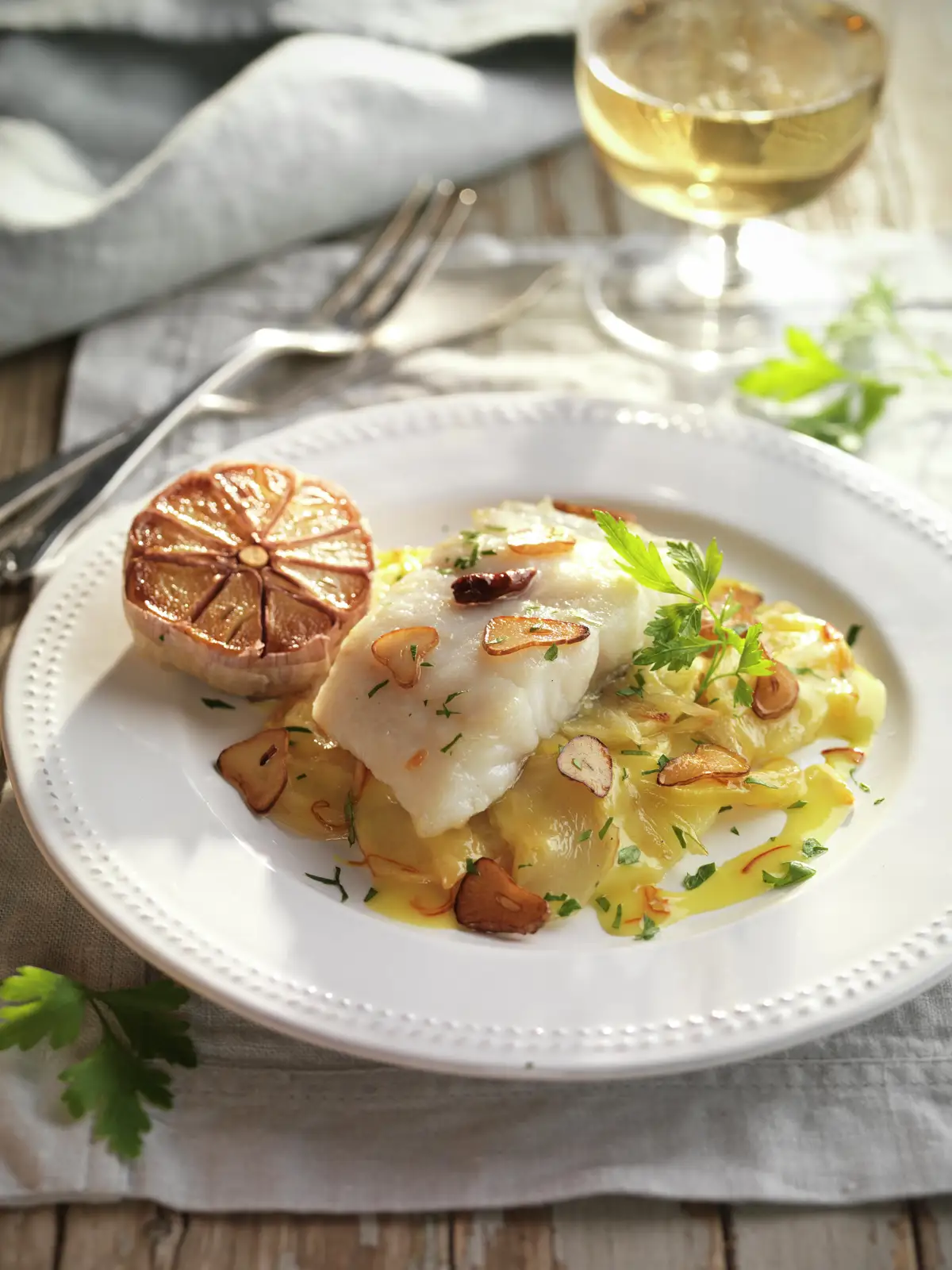 PASO A PASO PARA REALIZAR BACALAO AL HORNO CON PATATAS AL VINO BLANCO: RESULTADO FINAL.