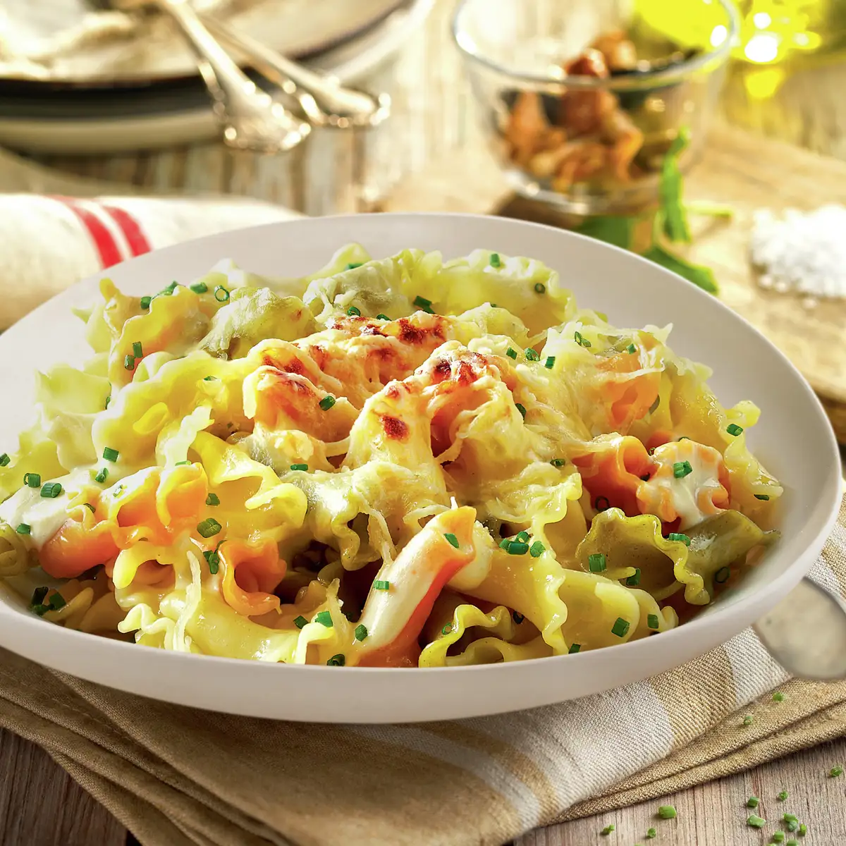 Pasta a la crema de puerros