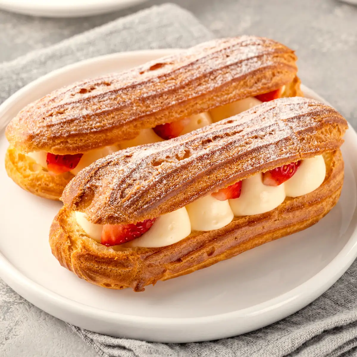 Éclairs de nata con fresones