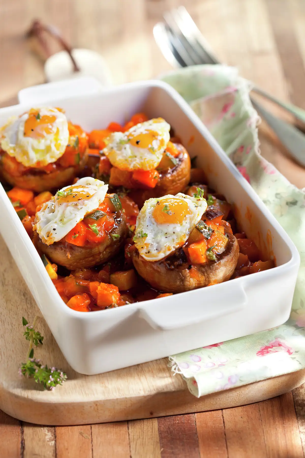 CHAMPIÑONES RELLENOS CON HUEVOS DE CODORNIZ.