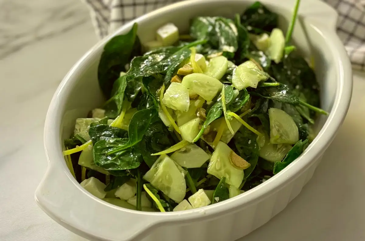 Ensalada de espinacas, pepino y queso feta