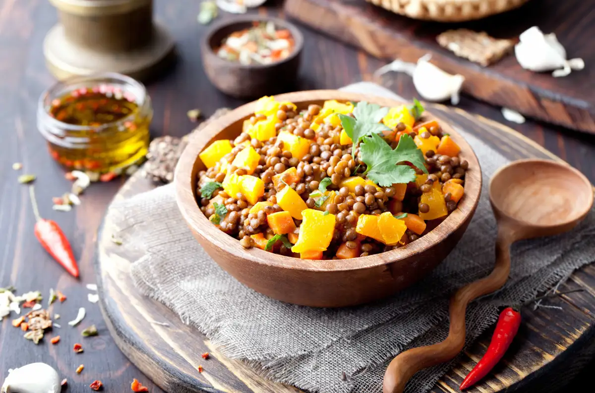 Ensalada de lentejas y calabaza