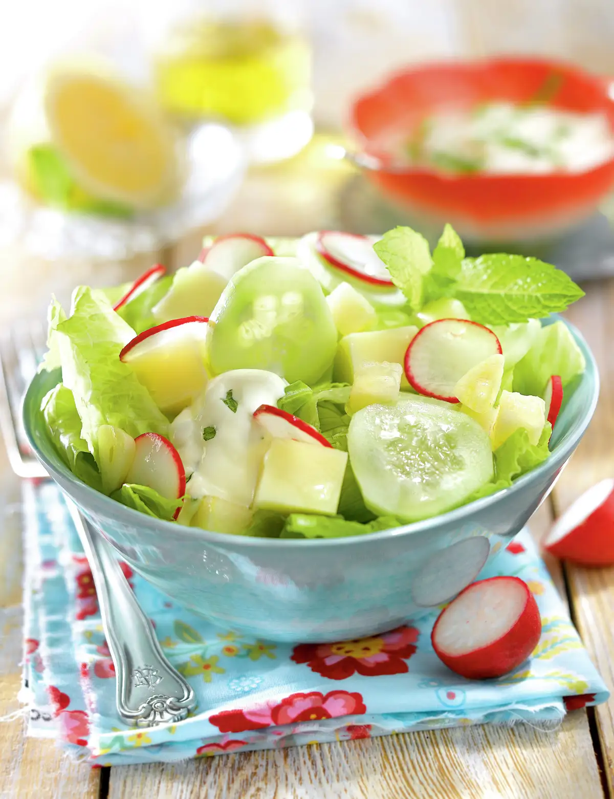 LECHUGA CON QUESO TIERNO Y SALSA DE YOGUR.