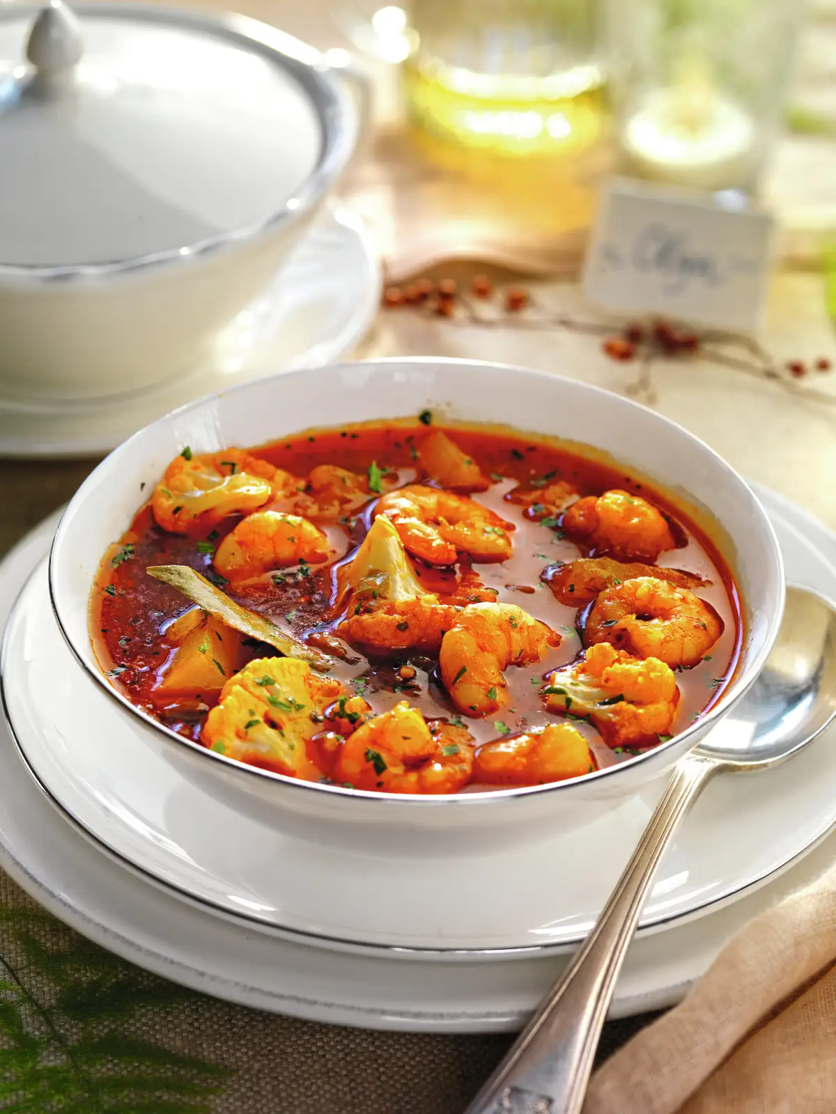Guiso de coliflor con gambas