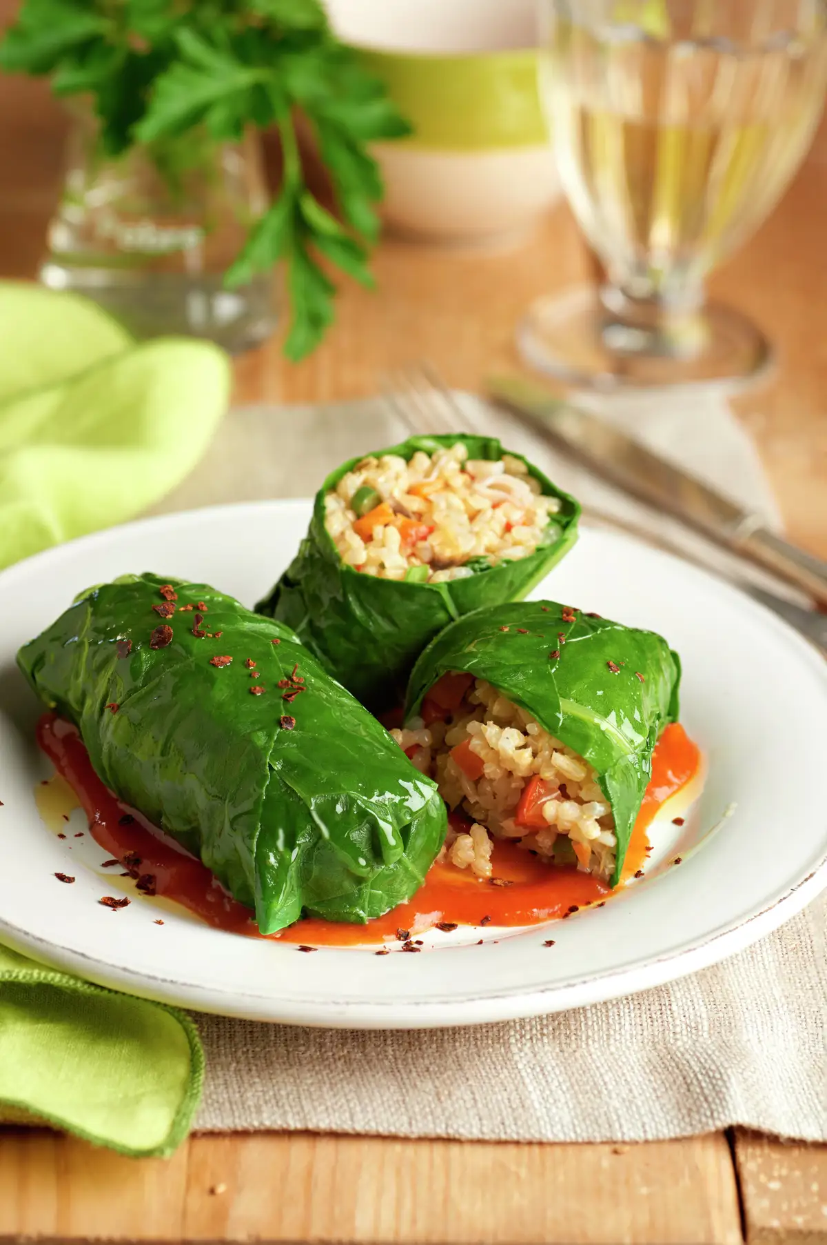 PAQUETITOS DE ACELGAS CON ARROZ, VERDURAS Y SETAS.