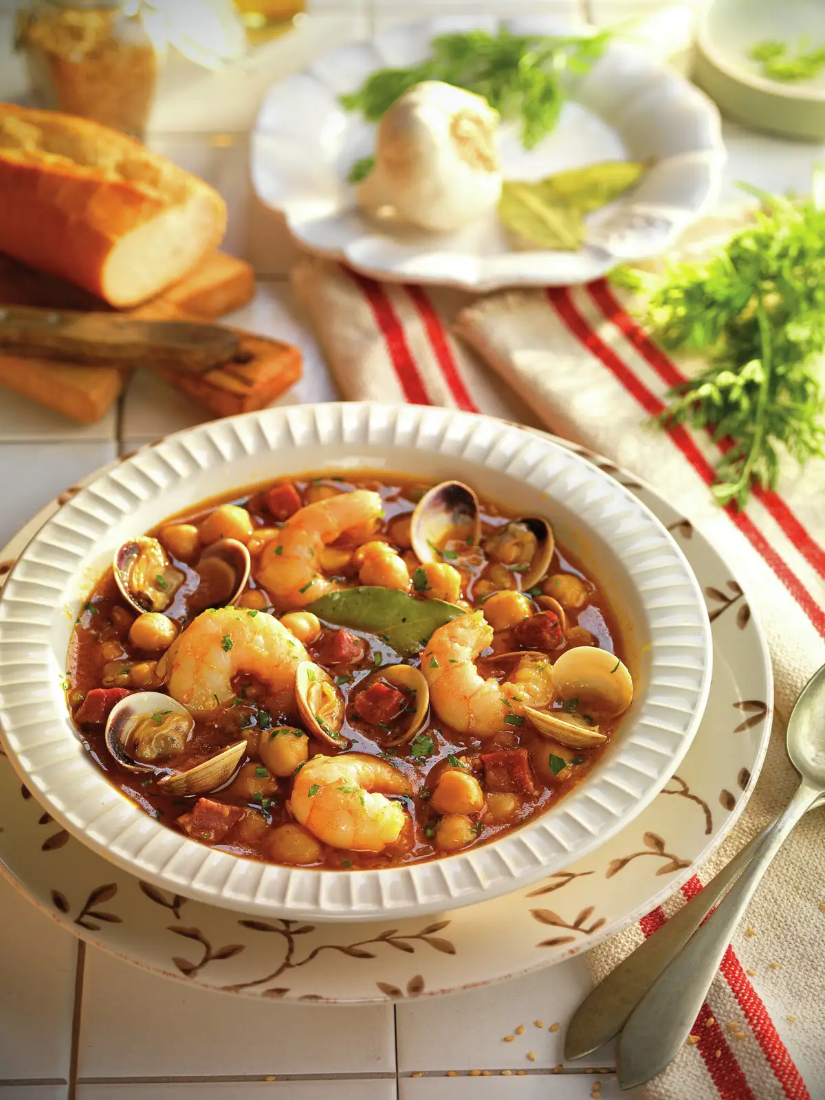 Potaje de garbanzos con gambas
