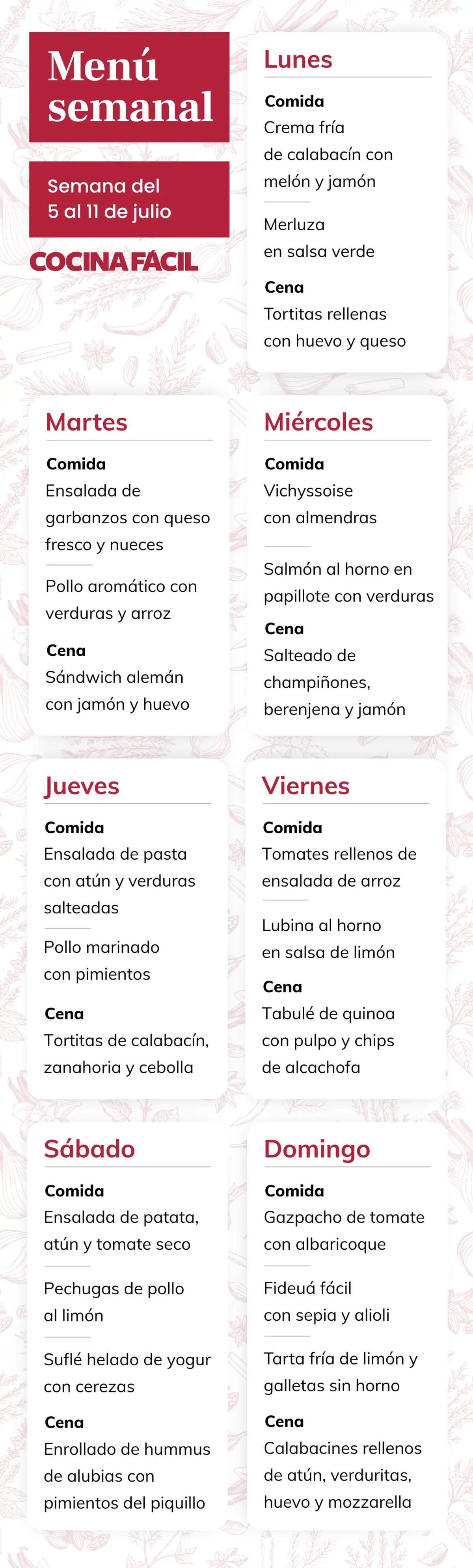 Menú semanal del 5 al 11 de julio