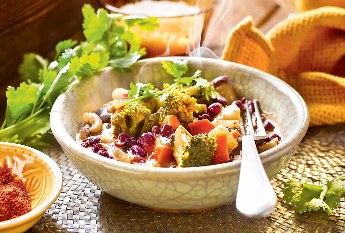 Brócoli con zanahoria y judías azukis al curry