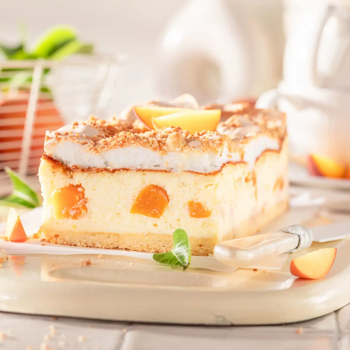 Tarta de melocotón en almíbar