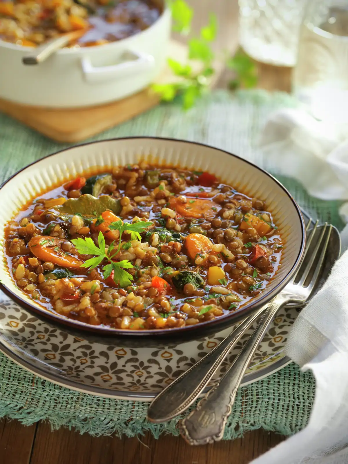Lentejas con arroz y verduras