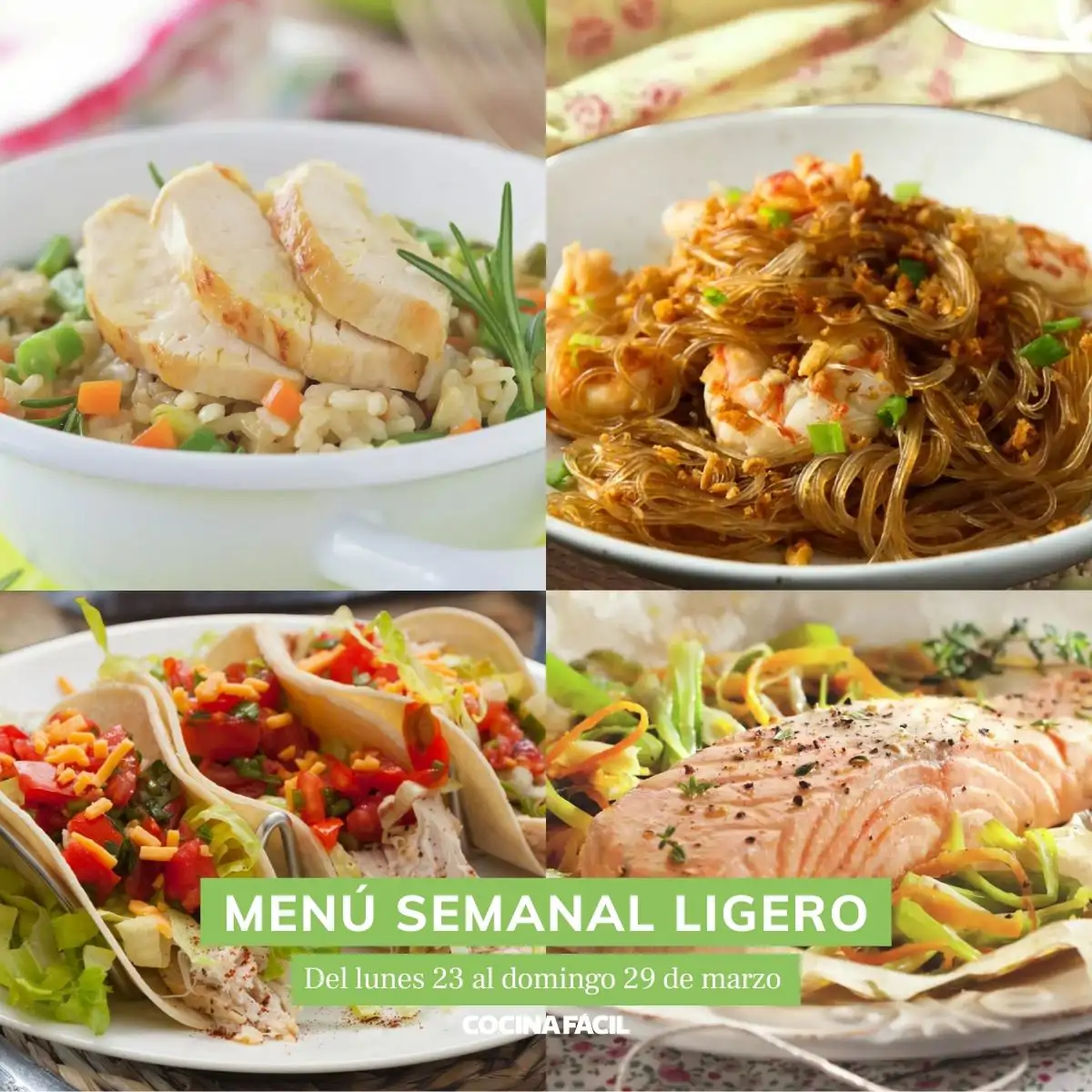 Menú saludable de Cocina Fácil, del lunes 23 al domingo 29 de marzo