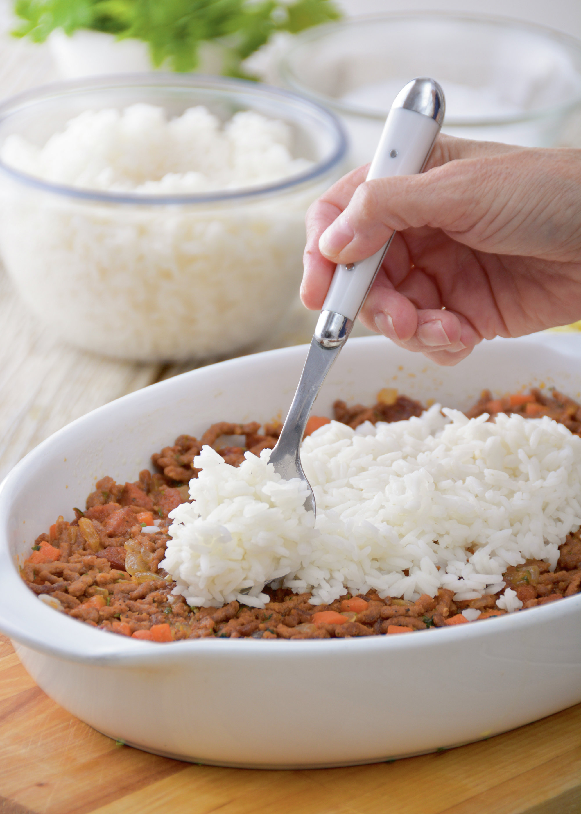 Este es el pastel de arroz con carne y chorizo que me saca de un apuro ...